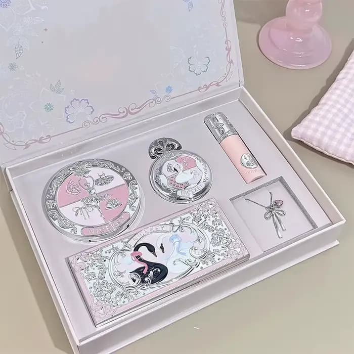 NICEKEY – boîte de maquillage de Ballet rose comprenant 1 boue à lèvres, 1 * poudre pressée, 1 * pou