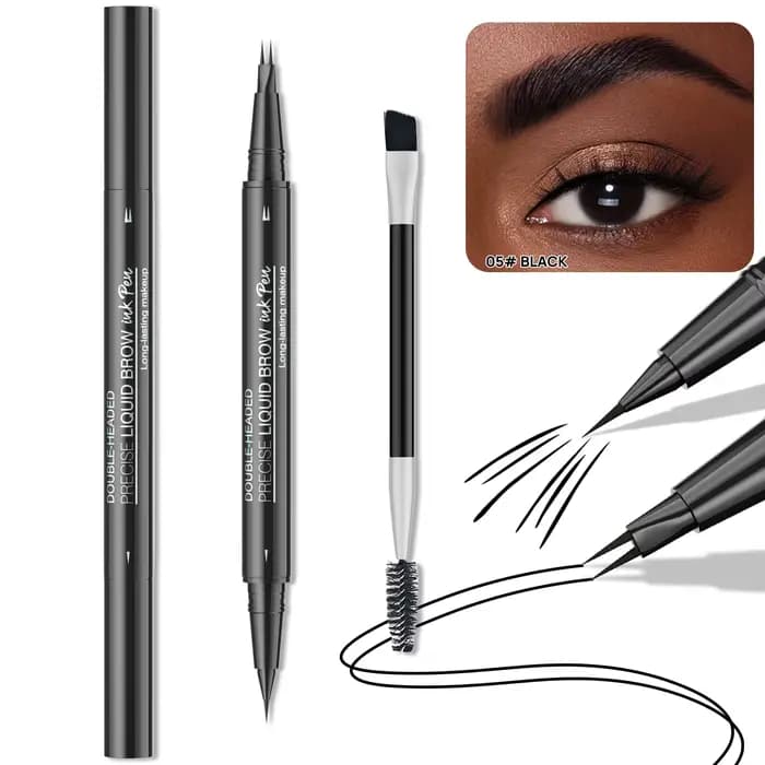Crayon à sourcils double embout en forme de fourchette avec brosse, deux-en-un, imperméable et anti-