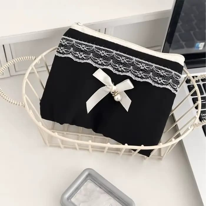 Mini sac de maquillage pour femmes, mignon, coréen, nœud en dentelle, porte-monnaie Portable, petite