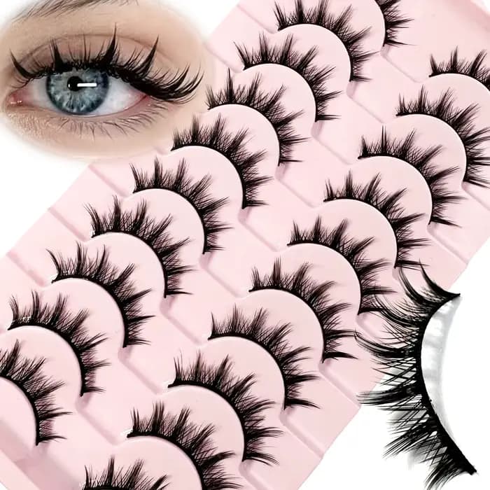 Cils 10 paires Mange cils 3D oeil de chat cils Faux vison cils naturel moelleux Faux cils vaporeux o