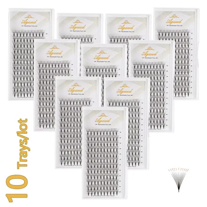 AGUUD-Extensions de cils préfabriquées, 10 plateaux/lot, volume russe, super éventails, aiguille, ti