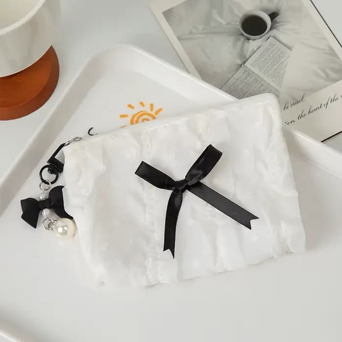 Mini sac de maquillage pour femmes, mignon, coréen, nœud en dentelle, porte-monnaie Portable, petite