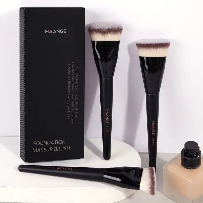MAANGE 3 pièces ensemble de pinceaux de maquillage Angle rond tête plate fond de teint brosse à poil