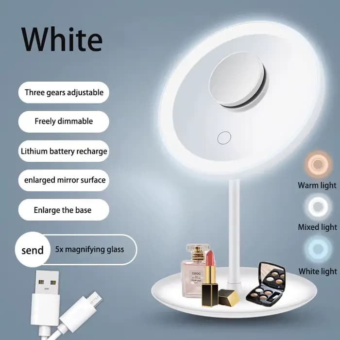 Miroir de maquillage LED ﻿ Miroir de vanité USB détachable, 3 couleurs réglables avec 1 loupe 5X, ra
