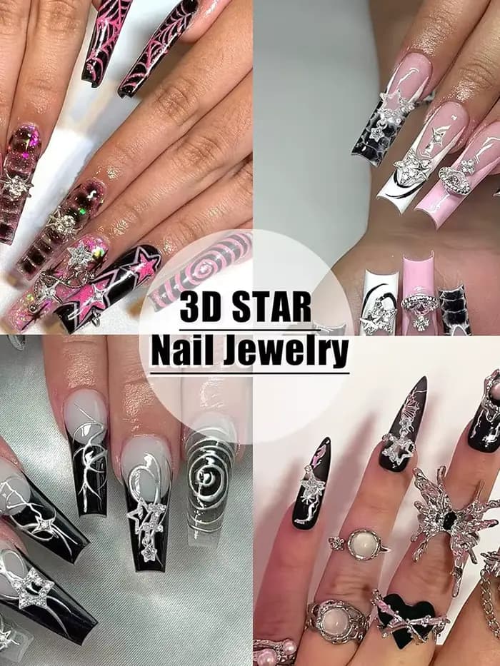 Breloques pour ongles en forme d'étoile argentée, 30 pièces, étoiles 3D brillantes, gemmes pour ongl