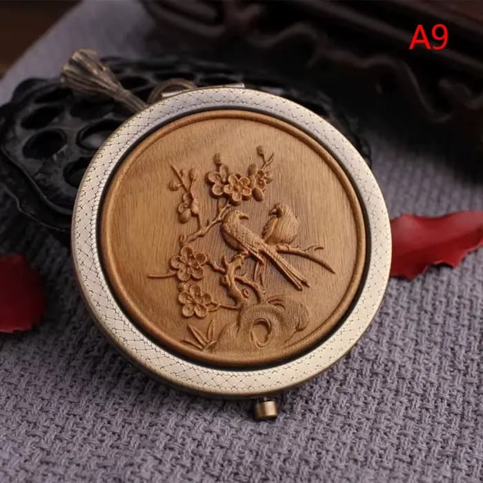 Miroir de Poche Pliant en Bois pour Femme, Vintage, Fleurs, Maquillage, Portable, Grossissant, Rétro