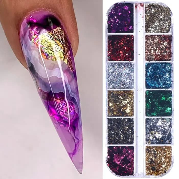 Feuilles d'or Double couleur 12 grilles, magnifiques paillettes pour ongles, scintillantes irréguliè
