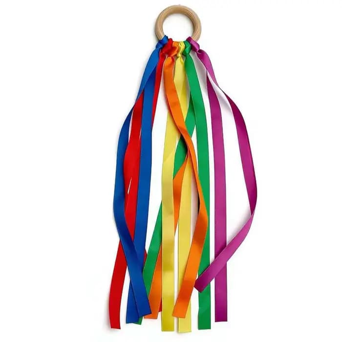 Cerceaux à rubans arc-en-ciel Montessori avec anneau en bois, accessoires de gymnastique et de danse