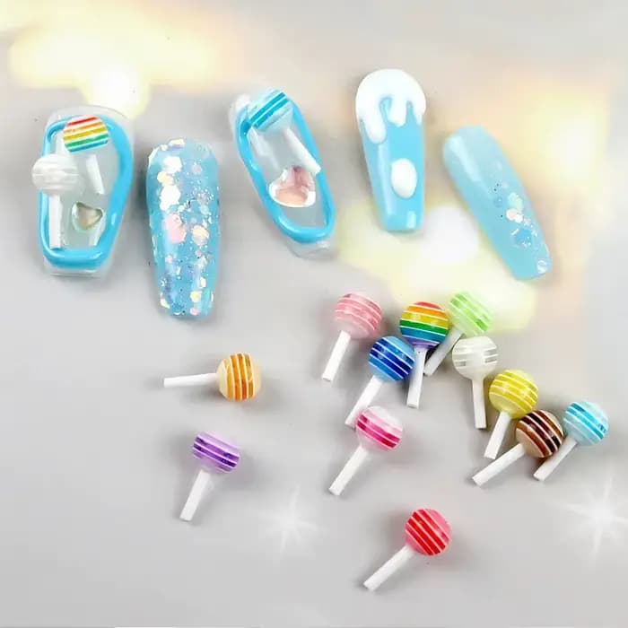 20 pièces 3D Kawaii sucette conception Nail Art breloques acrylique coloré dessin animé résine ornem