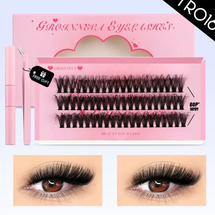 GROINNEYA Lash Clusters Kit cils de chat 640 Pcs avec Lash Bond & Seal Cluster Extensions de cils Ki