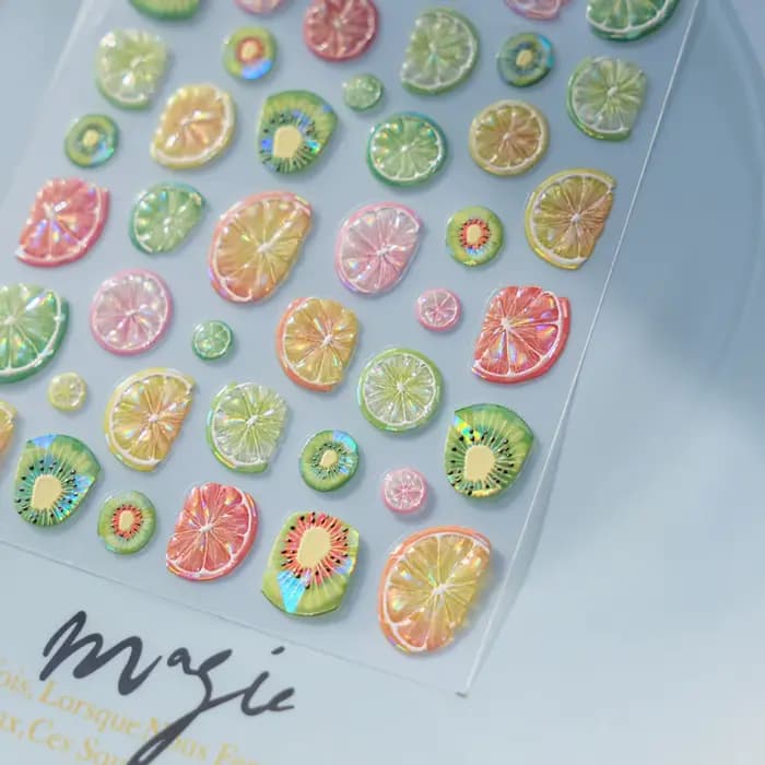 Autocollants pour ongles colorés en gelée de citron 5D, Fruits sucrés, dessin animé Calw Bear Candy,