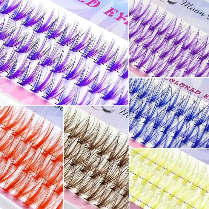 Extensions de cils en grappe colorées bleu-violet, effet volume 20D, longues et naturelles, faux-cil