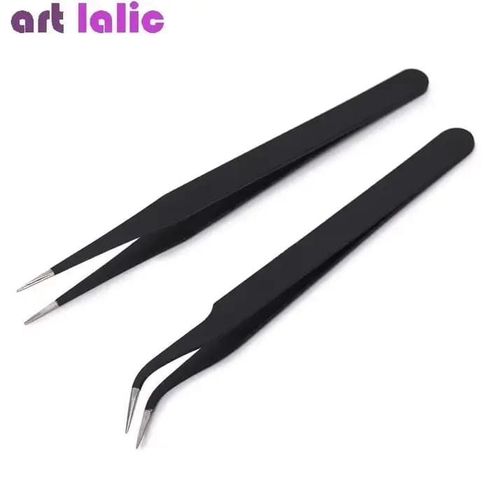 Pincettes antistatiques, pincettes noires de précision pour Nail Art et Extensions de cils, outils d