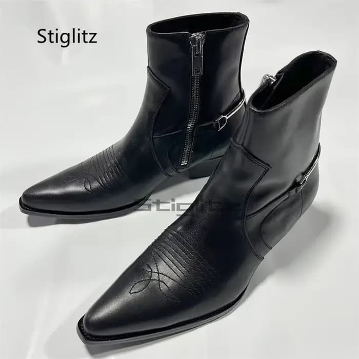 Bottes de Cowboy brodées en cuir véritable pour hommes, Style britannique, tendance, polyvalentes, n
