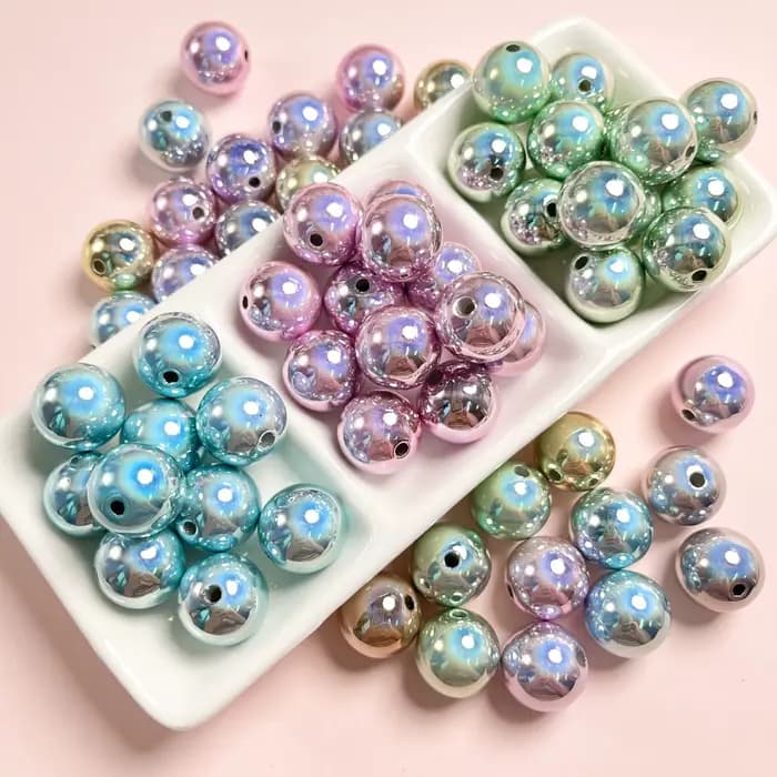 Perles d'ampoule de miroir laser réfléchissantes, trou droit, perles rondes, bricolage, chaîne de té