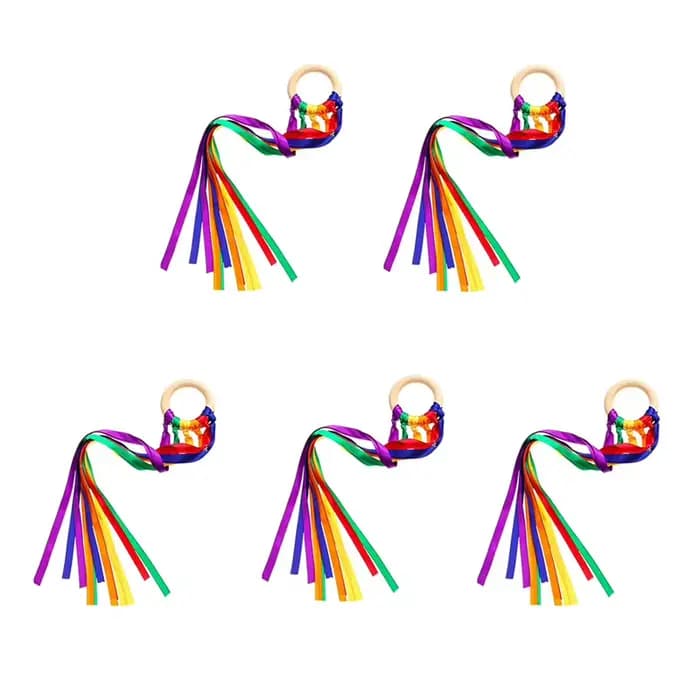 Cerf-volant à main arc-en-ciel avec banderole de phtalruban, anneau en bois, jouets mentaires oriels