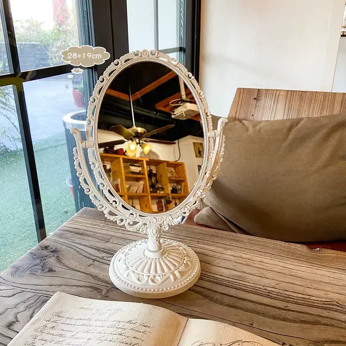 Miroir de maquillage de bureau de style européen vintage, peut se tenir debout, table cosmétique, ro