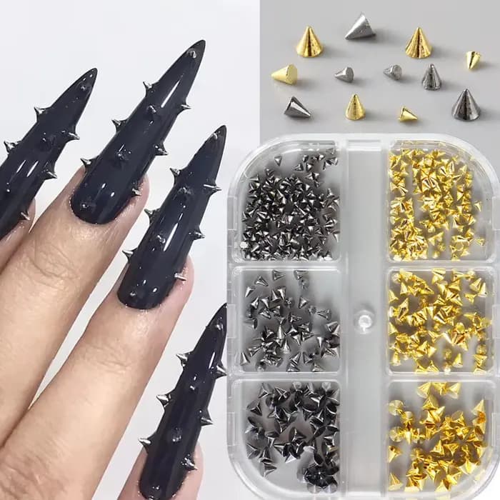 Breloques à Ongles en Forme de Cône D.lique, 6 Grilles, Noir, Argent, 1.5-3.5mm, Punk, Or, Rivet, Po