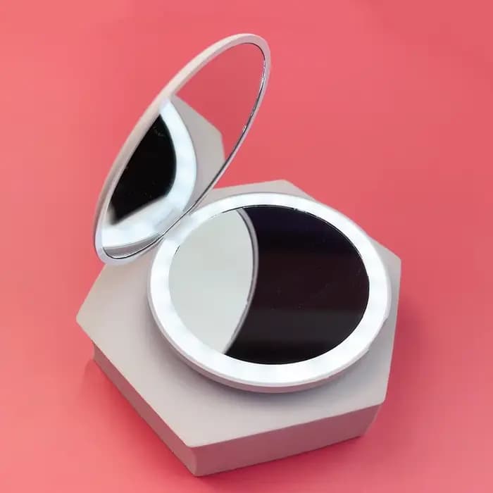 Miroir de maquillage de poche LED rond Portable pliant petit avec lumière voyage poche cosmétique Co