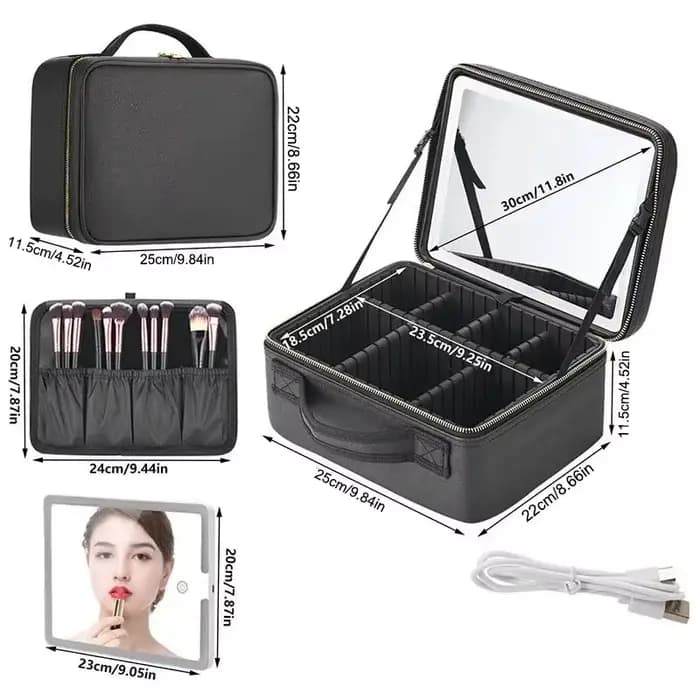 Trousse à cosmétiques intelligente LED avec miroir, trousse de maquillage de voyage, grande capacité