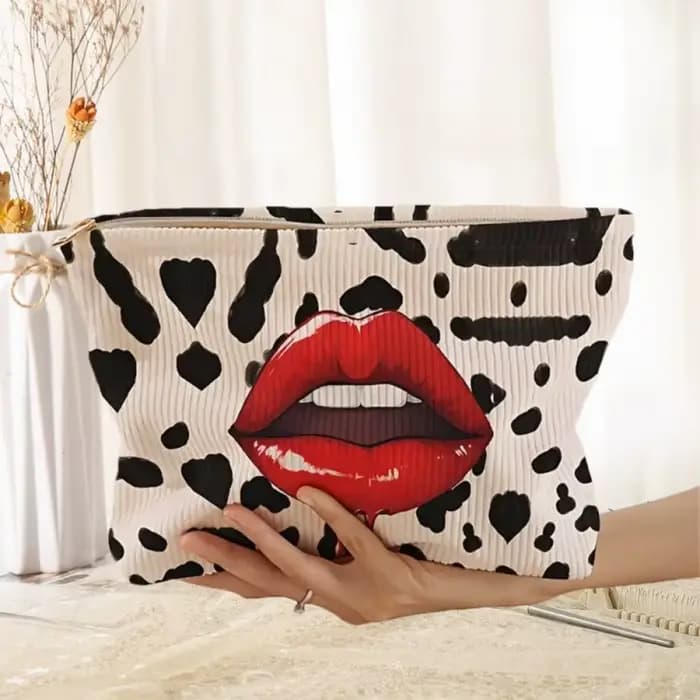Sac de maquillage imprimé à motif de lèvres, léger avec fermeture éclair, sac de rangement de cosmét