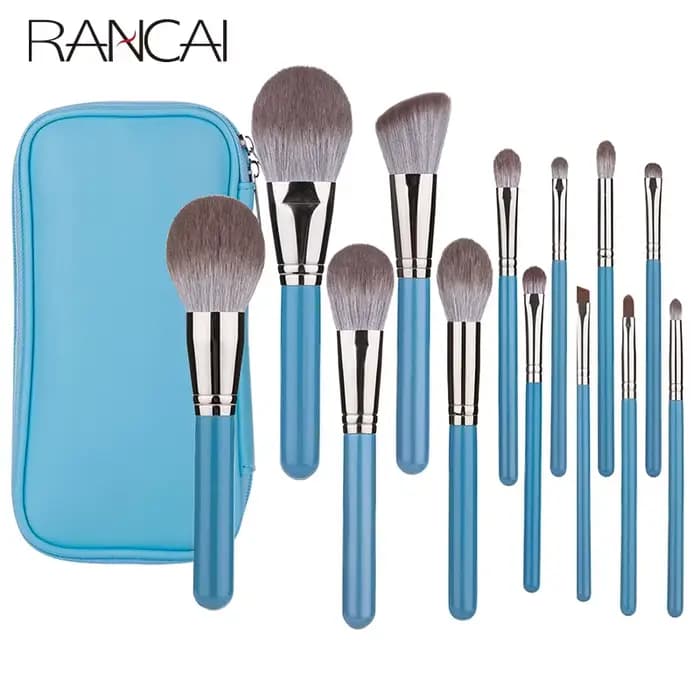 RANCAI-Ensemble de pinceaux de maquillage avec sac en cuir, fond de teint, poudre, fard à barrage, f