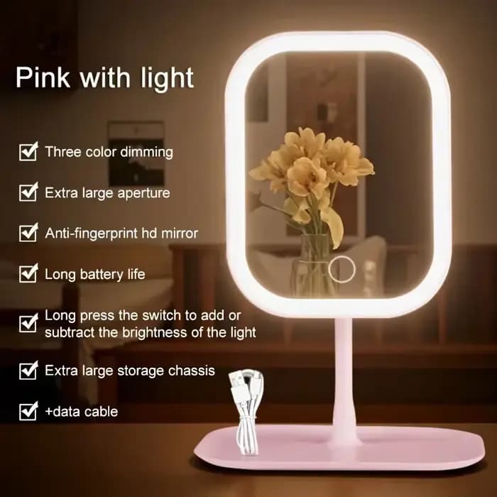 Miroir de maquillage LED, commande tactile, 3 modes d'éclairage, miroir de toilette portable recharg