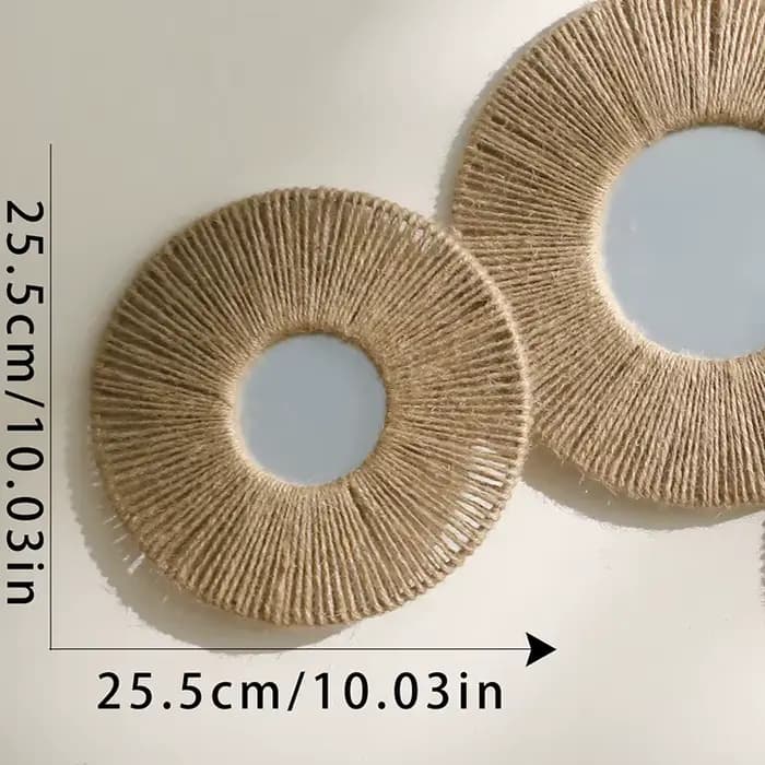 Miroirs Muraux Décoratifs Ronds, Cercle de Ferme avec Corde de Chanvre, Style Boho, pour Chambre à C