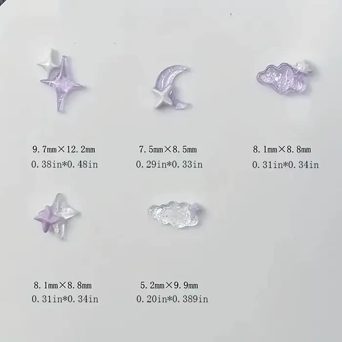 50pcs violet mélangé 3D lune nuage étoile breloques pour ongles en vrac Kawaii Lumionus Mini nuage d