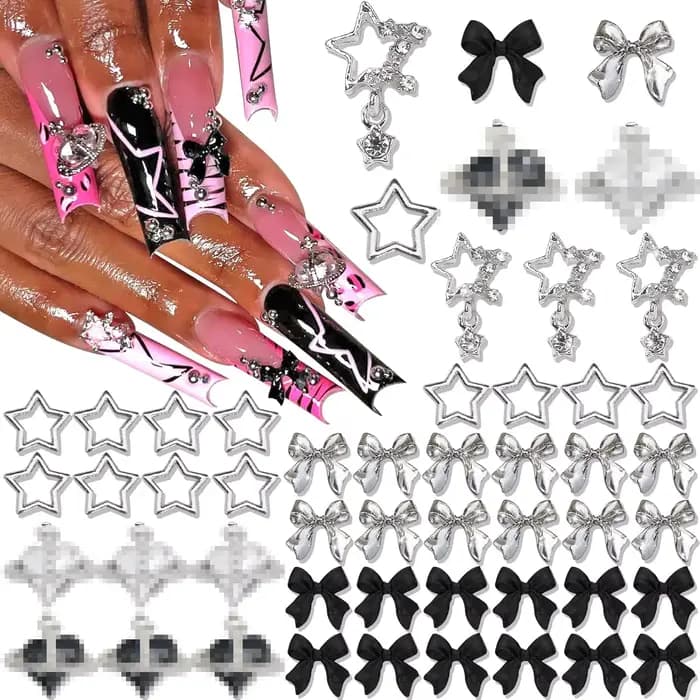 122 pièces étoile ongles breloques 3D argent ongles breloques alliage arc breloques cristal Starligh