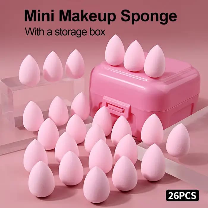 26 mini éponges de maquillage roses avec boîte de rangement, éponges douces pour la peau, pour le co