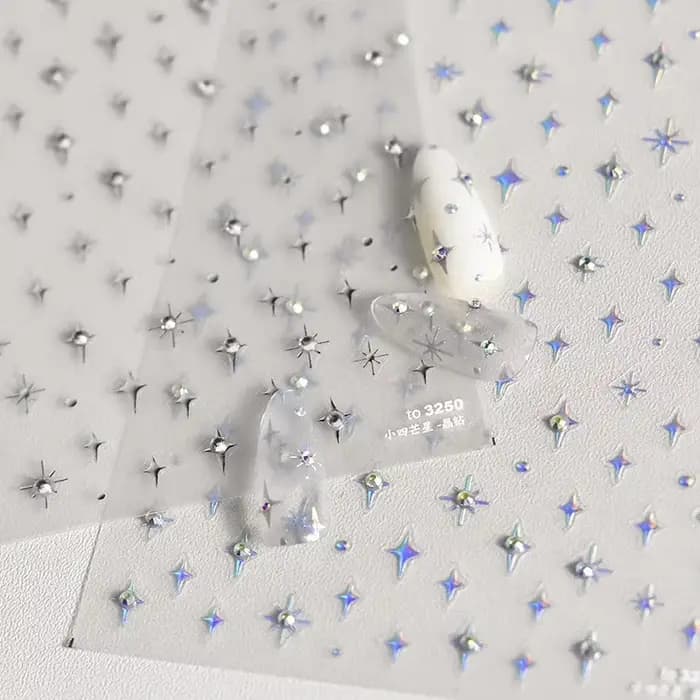 Autocollants pour ongles argentés 5D, 1 pièce, mini étoile en métal, autocollants pour nail art, aut