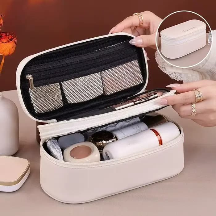Sac à cosmétiques pour femmes, trousse de maquillage à double couche, grande capacité, organiseur de