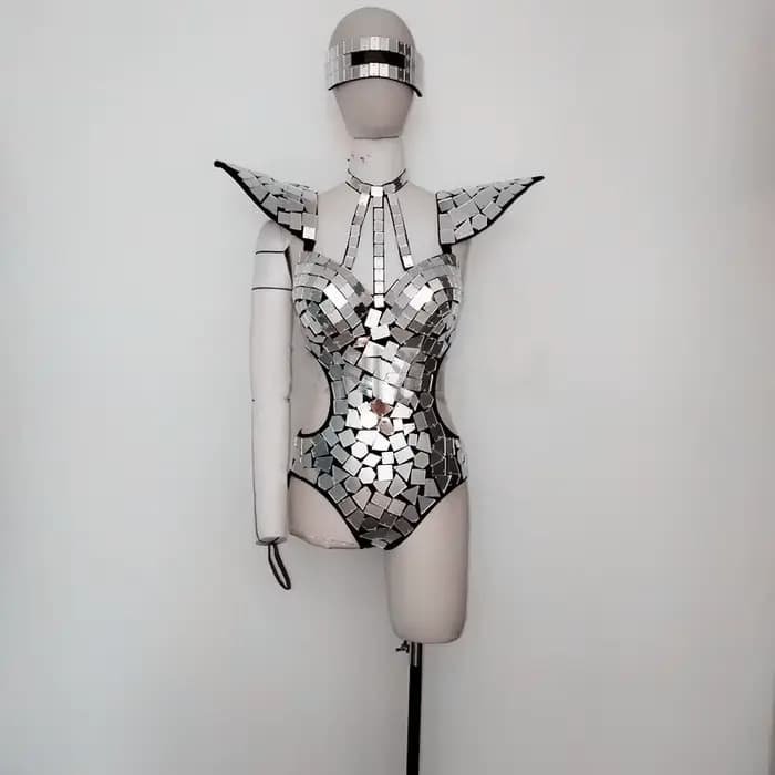 Costume de batterie miroir pour femme, costume de danse, or, argent, paillettes, mouche initiée, ten