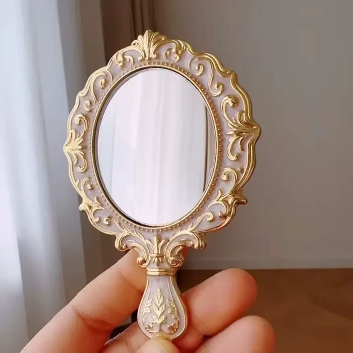 Miroir de maquillage vintage portable, cadre doré embossé exquis, miroir de vanité ovale portable po