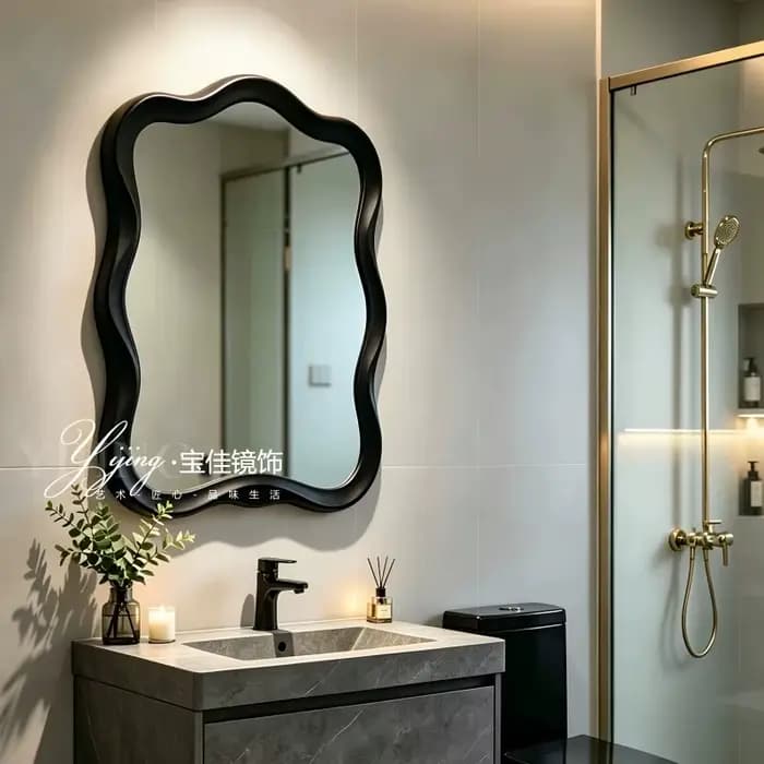 Miroir de salle de bain LED mural irrégulier intelligent avec éclairage, style baroque orné, vintage