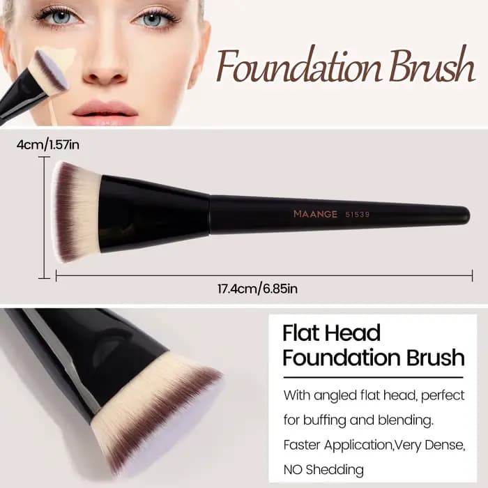 MAANGE 3 pièces ensemble de pinceaux de maquillage Angle rond tête plate fond de teint brosse à poil