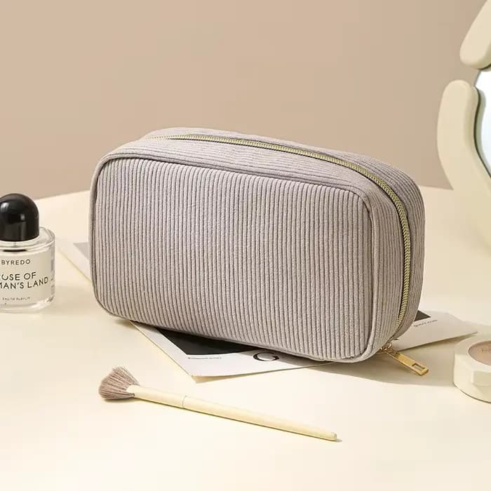 Nouvelle trousse de maquillage minimaliste en velours côtelé, grande capacité, sac de rangement pour