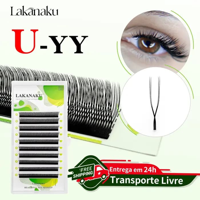 LAKANAKU 2D UU technologie Fibers forme de cils U YY cilios para extension de Volume maquillage Doub
