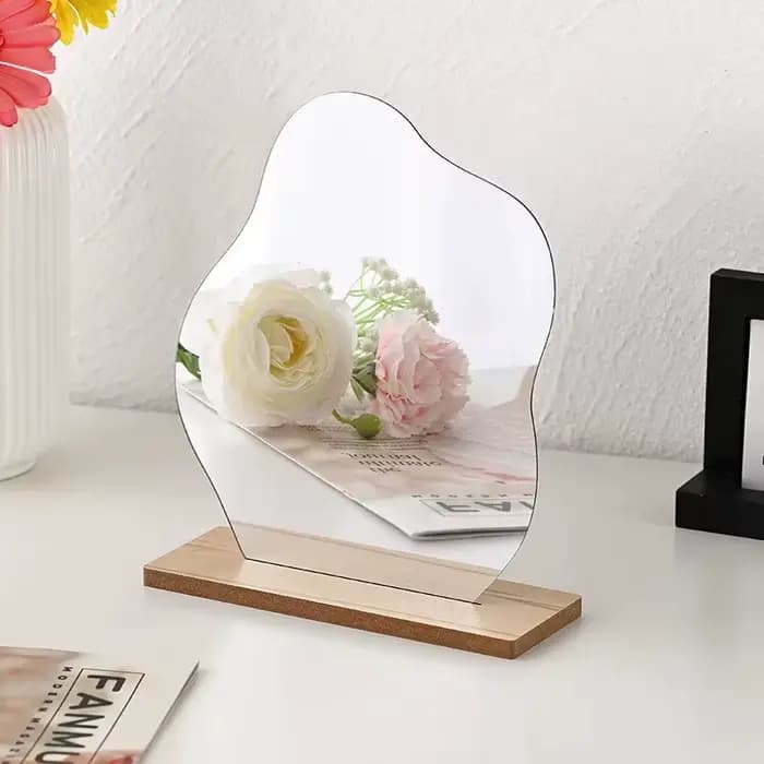 Miroir sur pied décoratif pour bureau, maquillage, ornement de bureau, miroir acrylique irrégulier p