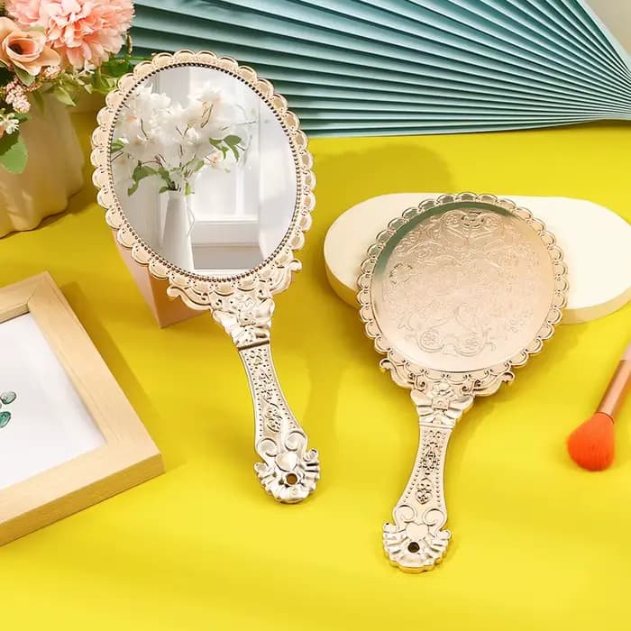 Miroir de maquillage Vintage Portable en or Rose, miroir rond ovale à main, restauration Noble des a