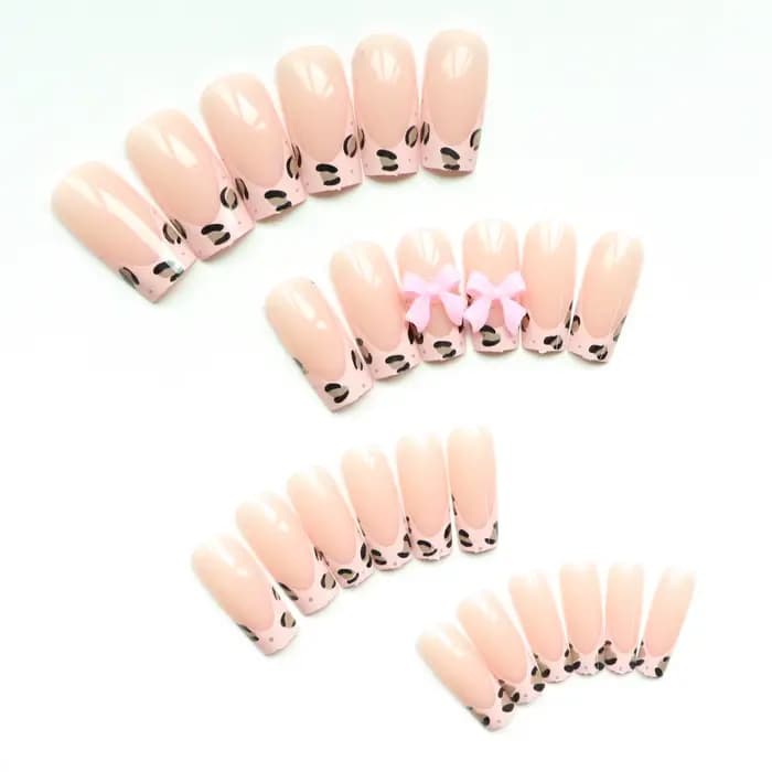 Ensemble d'ongles pour faux ongles, 24 pièces, améliorez votre Look avec un nœud imprimé léopard ros