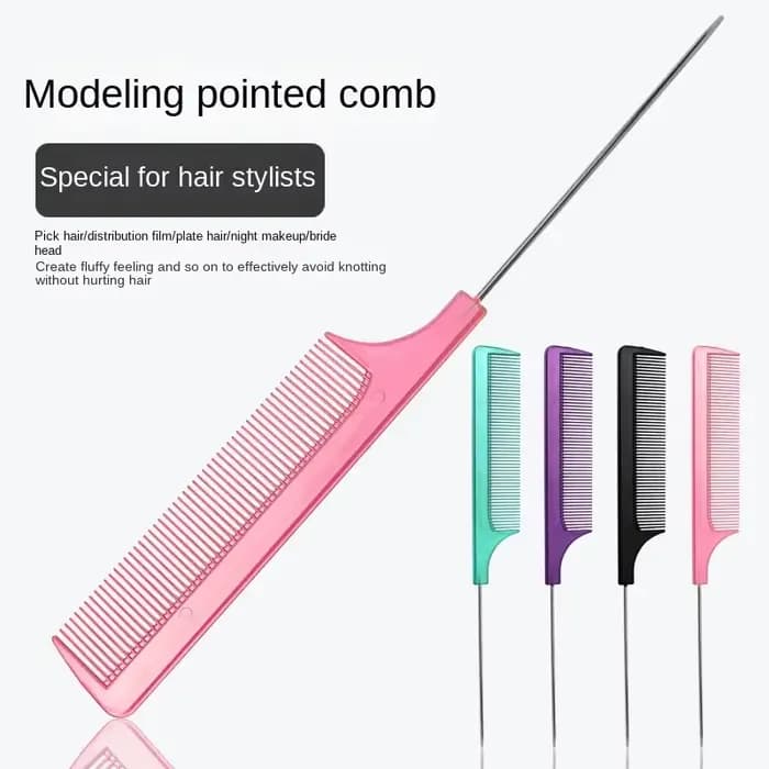Peigne à queue pointue en acier de couleur unie, peigne de style résistant à la chaleur, antistatiqu