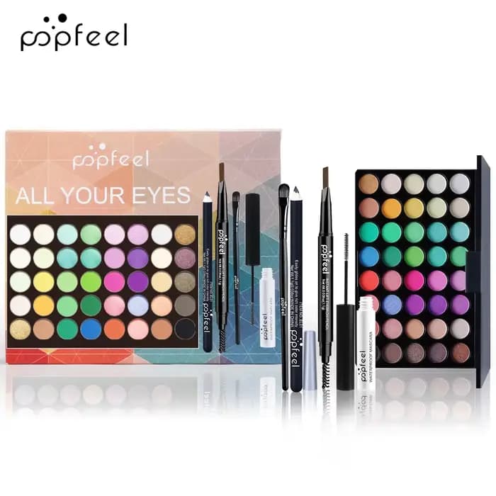 POPFEEL-Ensemble de maquillage pour les yeux, palette de fards à barrage, eye-liner, mascara, crayon