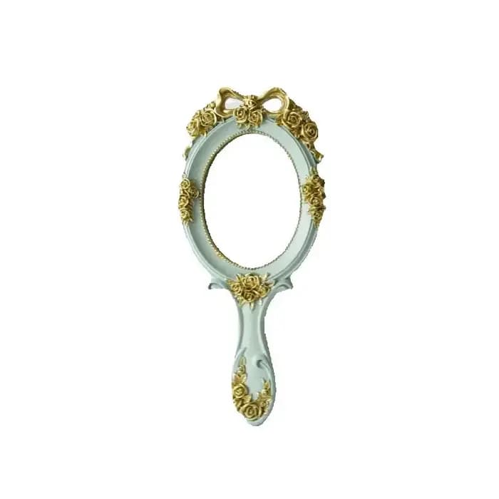 Miroir de maquillage portable à main, style voyage, miroir de beauté en métal princesse, ovale avec 