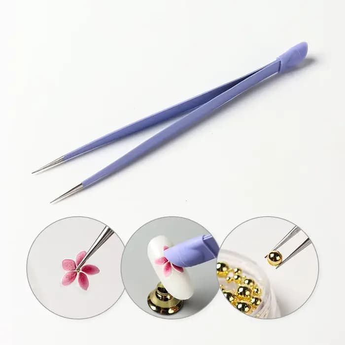 Pincettes à ongles violettes Double face, tête de pressage en Silicone, autocollants, outils de manu