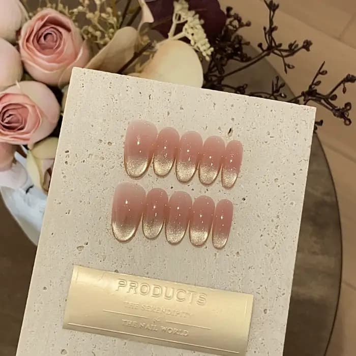 Faux ongles roses dégradés faits à la main, nail art, nail art, n64.avec diamant, presse, n64.amande