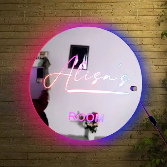 Miroir mural en acrylique avec nom personnalisé, lumière LED pour noël, saint-valentin, cadeaux de m