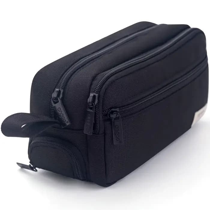 Grande trousse à crayons noire multi-compartiments avec fermeture éclair lisse, portable et utilisab