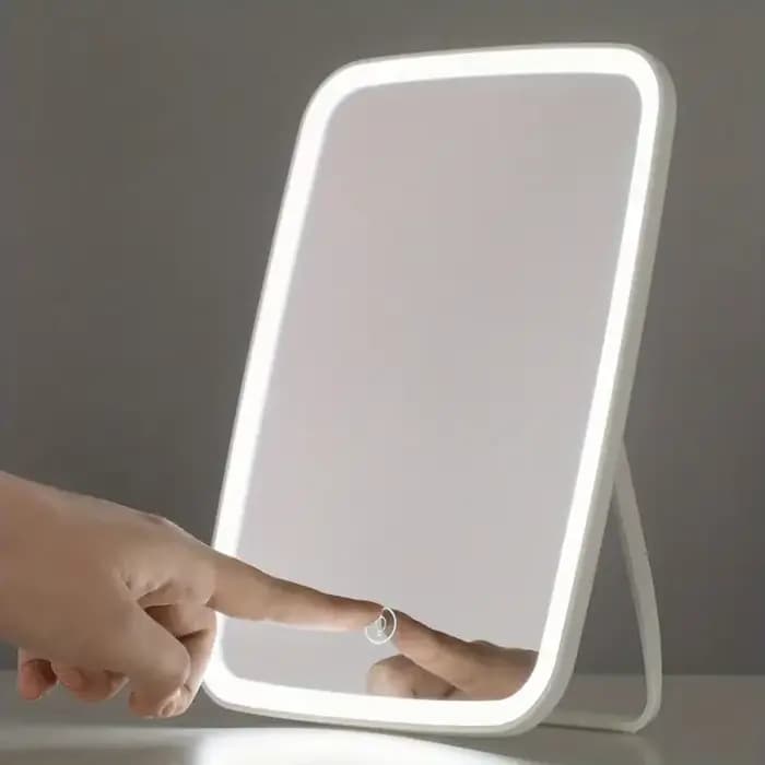 Miroir de maquillage LED avec support, miroir cosmétique de voyage carré Compact pliable avec 3 coul